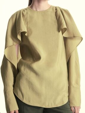 COS Olive-Green Ruffle Sleeve Blouse Size 10 NEW
